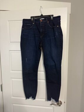 LOFT Dark Indigo Skinny Jeans with Distressed Hem